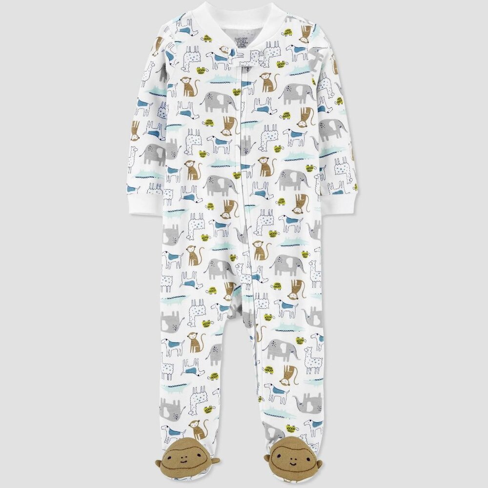 Carter's Just One You Baby Boys' Animal All Over Print 1pc Pajama - White